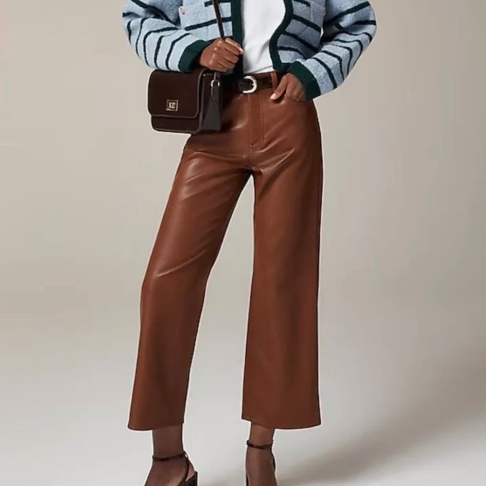 J Crew Slim Brown Sugar High Waisted Faux Leather Pants Brown Size‎ 35
